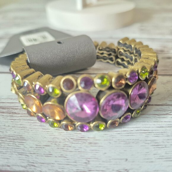 NWT Express Green Purple Brown Rhinestone Bracelet - Picture 2 of 8